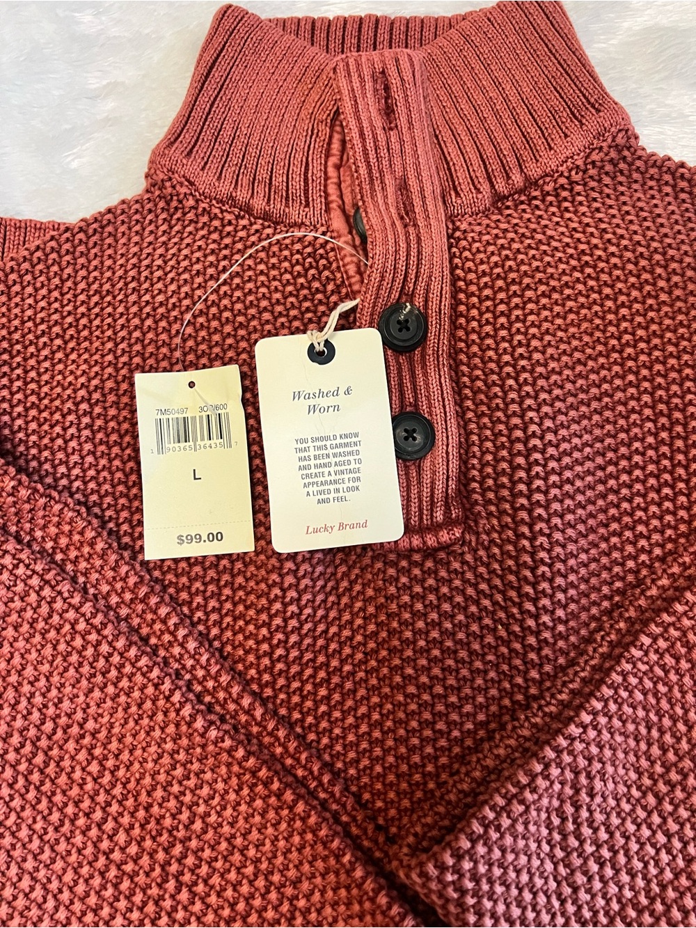 Lucky Brand Brick Red Ribbed Funnel Neck Button Pullover Sweater - Picture 1 of 9
